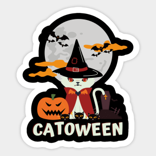 Catoween, cat halloween, cat lover, happy halloween Sticker
